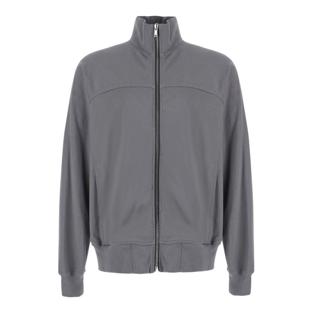 Rick Owens Men Grey Zip-Up Sweatshirt With High Neck In Cotton For Men